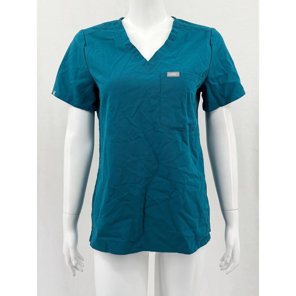 Figs Scrub Top Women Small Teal Catarina One-Pocket V-Neck Stretch Medical Nurse